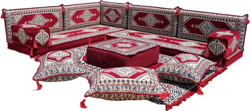 Vista 174 de arabicsofa Juego de asientos Jalsa en forma de L – Majlis árabe hecho a mano con almohadas de respaldo