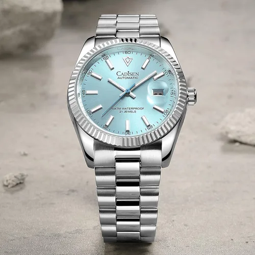 Vista 3 de CADISEN - Reloj de pulsera de acero inoxidable impermeable para hombre, mecánico, de negocios