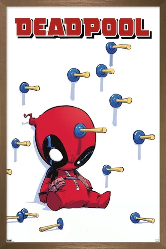 Vista 13 de Trends International Marvel Comics Deadpool - Póster de pared de dardos, 22.4 pulgadas de largo x 14.7 W, versión enmarcada de madera de granero