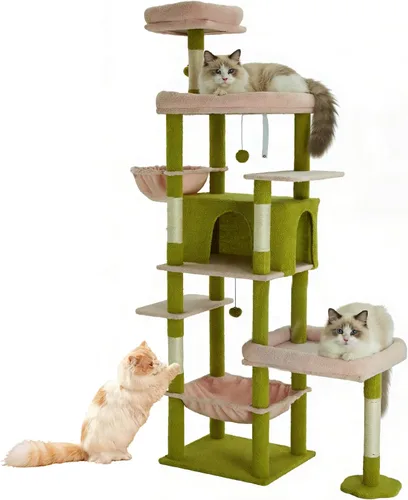 Vista 16 de Árbol para gatos de 35.8 pulgadas con cama doble para gatos y hamaca, rascador de felpa con plataforma cómoda para dormir y pelota de juguete