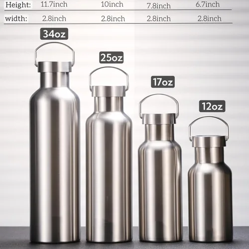 Vista 3 de Botella de agua de acero inoxidable aislada al vacío, botella de agua aislada de boca ancha, botella de metal aislada para bebidas frías, botella