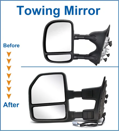 Vista 8 de JZSUPER Espejos de remolque aptos para 1999 2000 2001 2002 2003 2004 2005 2006 2007 Ford F250 F350 F450 F-550 Super Duty, eléctricos