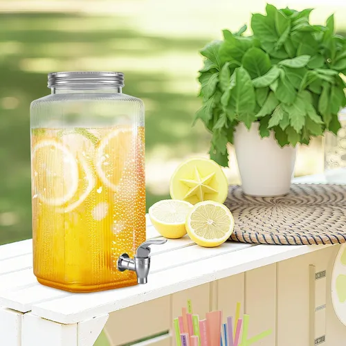 Vista 7 de FillTouch Paquete de 2 dispensadores de bebidas de vidrio de 2 galones, dispensador de bebidas de vidrio con soporte y filtro a prueba de fugas