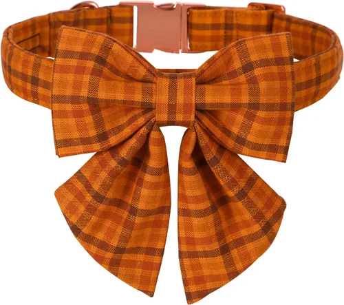 Vista 37 de Collar de perro a cuadros de búfalo amarillo otoñal con pajarita elegante Otoño-Lazo-Cuadros Amarillo