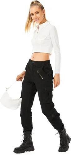 Vista 6 de Pantalones cargo de trabajo para mujer, de algodón, con 8 bolsillos, informal, estilo de combate militar