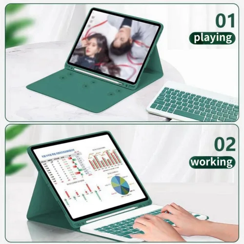 Vista 3 de Funda para Tablet Galaxy Tab A8 de 10.5 pulgadas con Teclado, Funda Protectora Delgada de Colores Caramelo con Teclado Magnético Desmontable