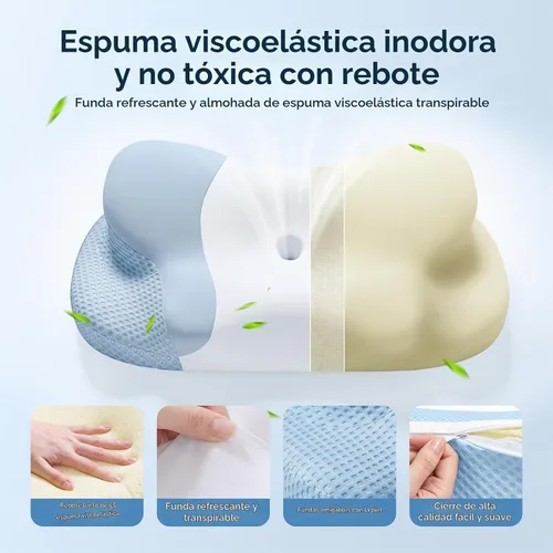 Vista 5 de Almohada cervical para aliviar el dolor de cuello y hombros, almohadas ergonómicas de espuma viscoelástica con funda de seda de hielo transpirable