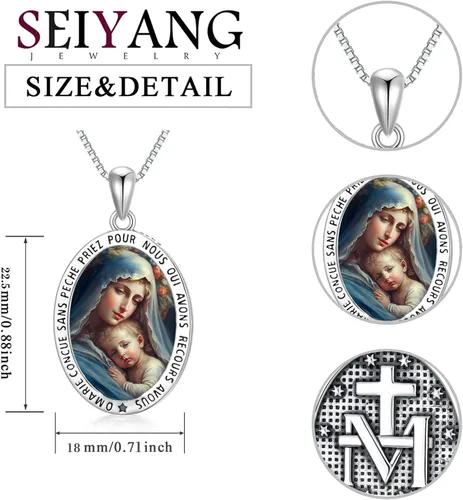 Vista 2 de Seiyang Collar con medalla de santo patrón de plata esterlina 925, amuleto, joyería religiosa, regalos para mujeres y hombres, regalos de primera