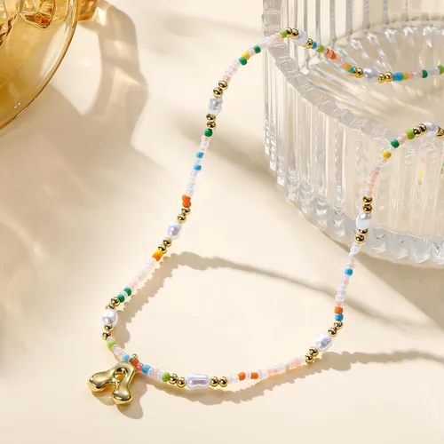 Vista 6 de Ritach - Regalos de Navidad para nietas, adolescentes y niñas, collar con inicial de perlas de colores claros, collar con dije de burbuja dorada