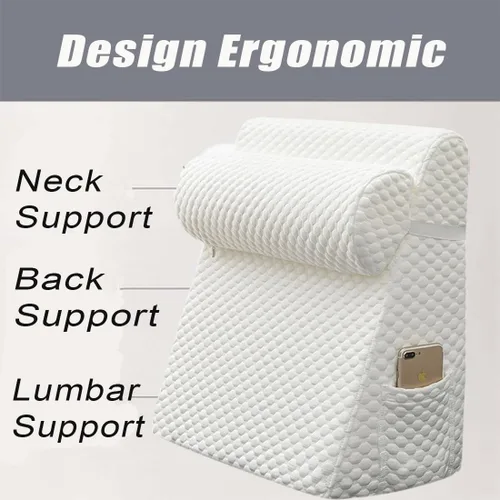 Vista 5 de Juego de almohada de cuña ortopédica ajustable para dormir, incluye una almohada para el cuello, espuma viscoelástica de alta calidad y funda Gris