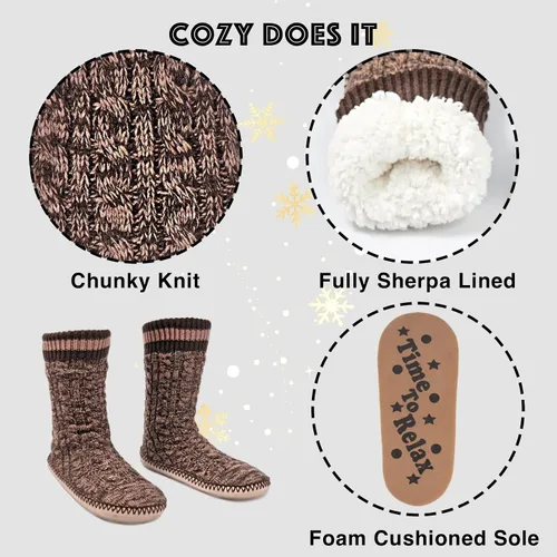 Vista 4 de Cozylook Calcetines tipo pantufla para hombre, con forro polar, suela antideslizante, para invierno, suaves, gruesas, acogedoras, cálidas, peludas