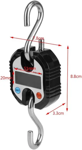 Vista 4 de Mini báscula digital de grúa pequeña báscula de grúa en forma de S 3307lbs1102lbs de doble precisión con pantalla LCD báscula electrónica portátil