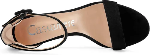 Vista 5 de Castamere Sandalias de tacón alto para mujer, con hebilla y correa al tobillo, puntera abierta, sandalias básicas de tacón de aguja de 3.9 in