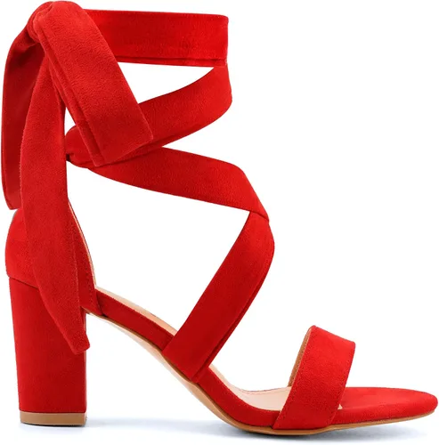 Vista 2 de Leticia Tacones de tiras para mujer, tacón grueso, sexy, puntera abierta, con cordones, tacones de bloque, cómodas sandalias de tacón alto