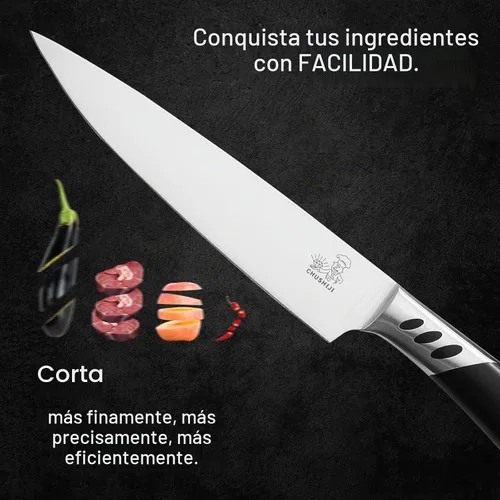 Vista 6 de CHUSHIJI Juego de cuchillos de cocina de 3 piezas Juego de cuchillos de chef profesional con cuchillo de chef de 8 pulgadas, cuchillo Santoku de 7