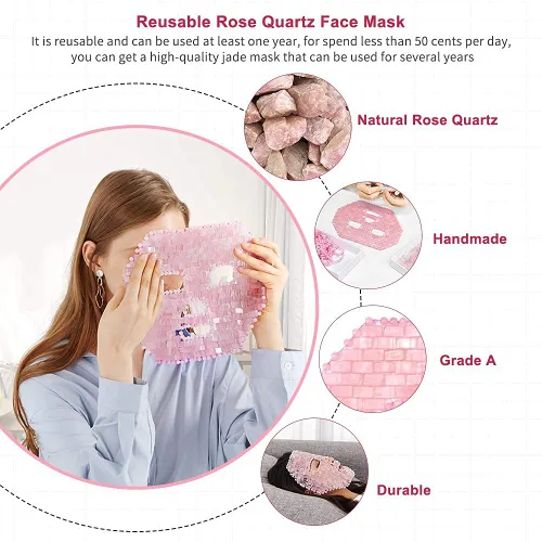 Vista 7 de ideayard Máscara de ojo de amatista y máscara facial de cuarzo rosa 100% Jade natural Calmar Piedra Máscara de ojos de cuarzo rosa Máscara facial