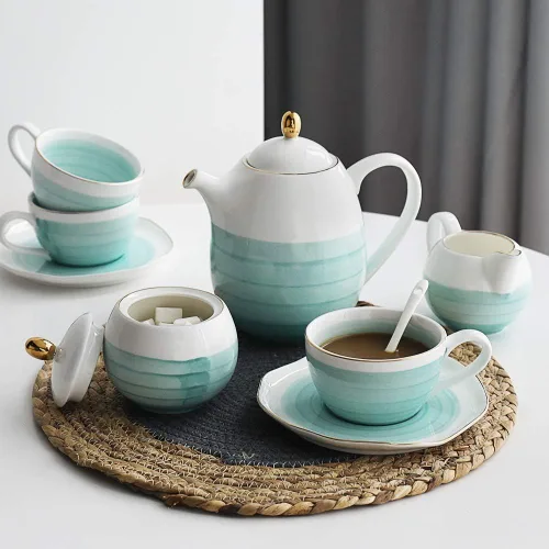 Vista 4 de SWEEJAR Juegos de té de porcelana y soporte de cerámica para tartas de 3 niveles SWEEJAR
