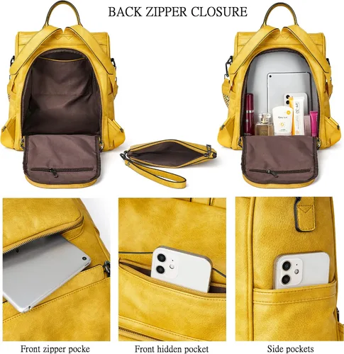 Vista 3 de Shrrie - Mochila de cuero antirrobo, mochila de viaje para mujer, bolsa de hombro para mujer