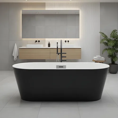 Vista 12 de 59 Inch Freestanding Bathtubs, White Acrylic Free Standing Bathtub, Modern Soaking Tub with Integrated Overflow & Chrome Drain for Bathroom Remodel