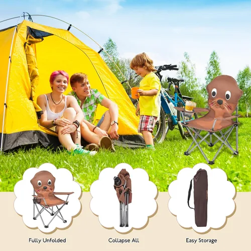 Vista 7 de XMT Silla plegable para niños con portavasos - Silla portátil ligera para exteriores e interiores para niños de 3 a 9 años, base antideslizante