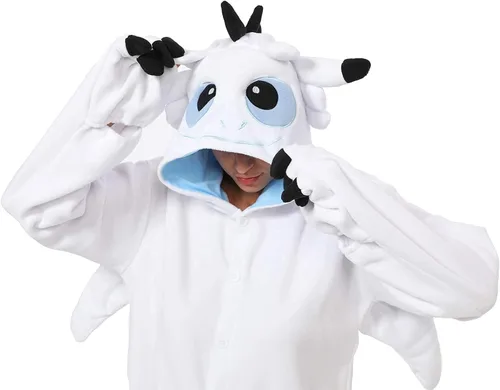 Vista 5 de dressfan Pijama de dragón de animal, disfraz de cosplay, Navidad, Halloween, unisex, adultos, adolescentes, blanco y negro