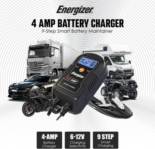 Vista 4 de ENERGIZER Cargador automático de 4 amperios, 6 V/12 V, mantenedor de batería inteligente de 9 pasos, cargador de goteo con pantalla LCD