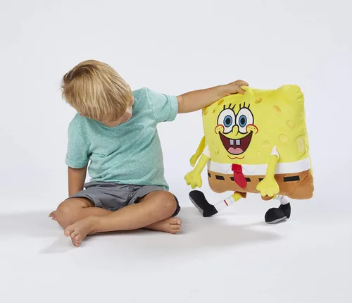 Vista 5 de Pillow Pets Nickelodeon Bob Esponja Pantalones cuadrados, 16 pulgadas Almohada de felpa suave, se desabrocha en una acogedora almohada por