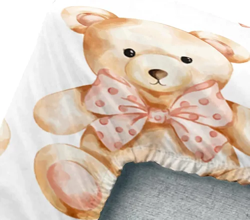 Vista 6 de AILONEN Lovely Bear - Juego de sábanas bajeras tamaño Queen, juego de ropa de cama con pajarita de dibujos animados para niños y niñas, sábana