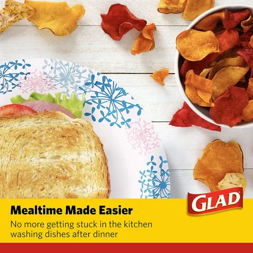Vista 5 de Glad Platos desechables redondos de papel para todas las ocasiones, a prueba de remojo, a prueba de cortes, aptos para microondas, resistentes, 8.5