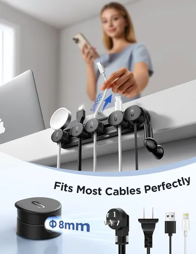 Vista 3 de Organizador magnético 5 en 1 para cables JOYROOM [pista deslizante ajustable] para debajo del escritorio, organizador de cables adhesivos