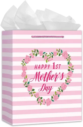 Vista 17 de WaaHome Bolsa de regalo para el día del padre para papá, con papel de seda y asa, 13 x 10.5 x 5.8 pulgadas, bolsa de regalo grande azul para el día