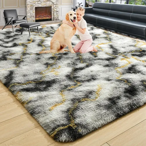 Vista 121 de Noahas Alfombras de Área Grandes y Esponjosas de 5x8 pies para Sala de Estar y Dormitorio, Alfombra Gruesa de Pelo Largo Beige y Blanca, Alfombra