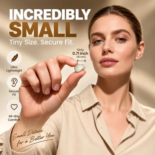 Vista 2 de Mini auriculares inalámbricos invisibles Bluetooth pequeños auriculares Beige