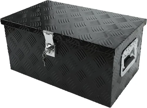 Vista 22 de Caja de herramientas de aluminio negro resistente de 16 x 7.5 x 10 pulgadas con cerraduras y llave de cierre con mango en T, caja de herramientas