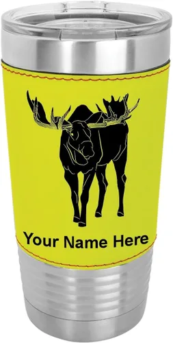 Vista 14 de LaserGram Vaso aislado al vacío de 20 onzas, alce, grabado personalizado incluido (piel sintética, estilo béisbol)