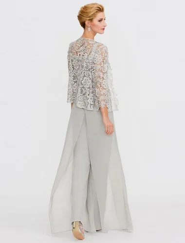 Vista 2 de Traje de pantalón de 3 piezas para mujer, vestido de madre de la novia 2023, traje de pantalón para boda, vestidos semiformales, manga 34, cuello