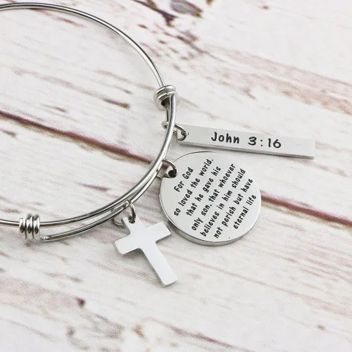 Vista 2 de Memgift - Brazalete inspirador para mujer cristiana, joyería, con citas bíblicas grabadas, extensible