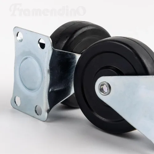 Vista 5 de Framendino, Paquete de 2 ruedas de goma fijas negras con placa superior rígida no giratoria para muebles de 3 pulgadas