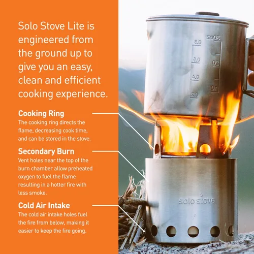Vista 5 de Solo Stove & Pot 900 Combo: sistema de cocina a leña ultraliviana. Kit de cocina liviana para excursionismo, camping, supervivencia. Quema ramas,