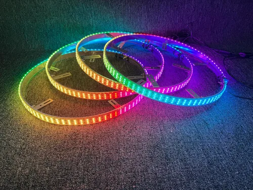 Vista 5 de Luces LED de rueda de 17.5 pulgadas, triple fila RGB + blanco + flujo de persecución de color de ensueño, Bluetooth + control remoto