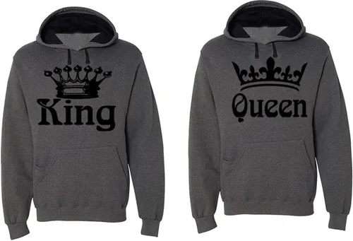 Vista 2 de Fasciino - Conjunto de sudadera con capucha Sofspun con capucha a juego para él y para ella - King y Queen (estampado negro)
