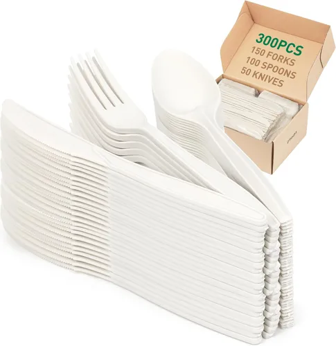 Vista 12 de Tenedor 100% compostable, 7 pulgadas, 150 tenedores desechables de almidón de maíz, cubiertos resistentes con certificación BPI, utensilios