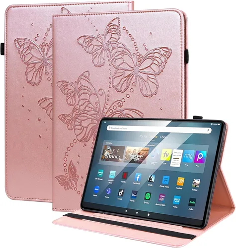 Vista 10 de Funda para Amazon Kindle Fire Max 11 (13ª generación, versión 2023) de 11 pulgadas, piel sintética, con soporte de mariposa en relieve, con lápiz