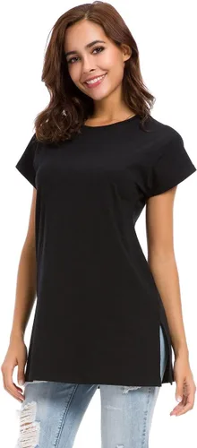 Vista 2 de LUSMAY Camisetas casuales de verano para mujer, con abertura lateral, túnica de manga corta