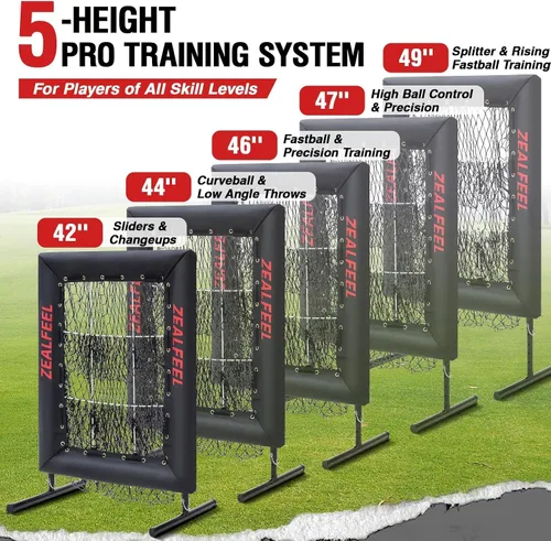 Vista 3 de ZEALFEEL Baseball Pitching Net, 9-Hole Pitching Target with Strike Zone, 5-Level Adjustable Baseball Softball Training Net, Heavy Duty Practice Net