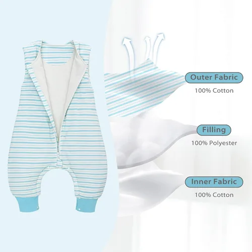 Vista 4 de Saco de dormir para bebé con pies 2.5 TOG de invierno para niños pequeños, saco de dormir de algodón peinado para bebés