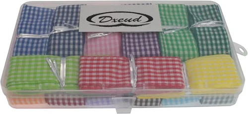 Vista 3 de Cinta de cuadros de 34 yardas, 17 colores, patrón a cuadros, borde tejido para envolver regalos, costura, lazos para el pelo (1 pulgada)