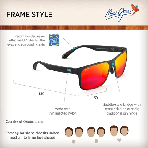 Vista 6 de Maui Jim Gafas de sol rectangulares polarizadas de ajuste universal para hombre y mujer Red Sands