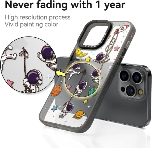 Vista 3 de Funda estética para iPhone 15 Pro Max, color negro, astronauta Astronauta [Básico]