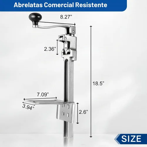 Vista 2 de Abridor de latas comercial resistente para 11100, abridor de latas industrial para 10 latas, abridor de latas manual con base de acero chapado